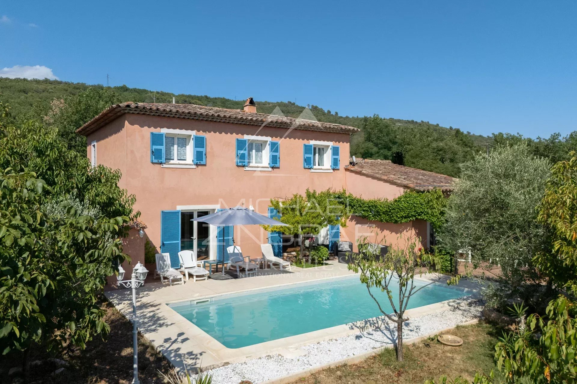 Villa with swimming pool, fruit and olive trees, and unobstructed views.