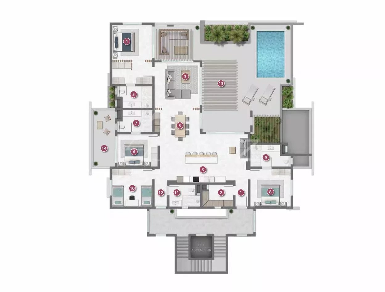 Penthouse mit 4 Schlafzimmern - Grand Baie