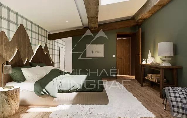 T5 flat, living room with cathedral ceiling - Small "chalet-style" condominium