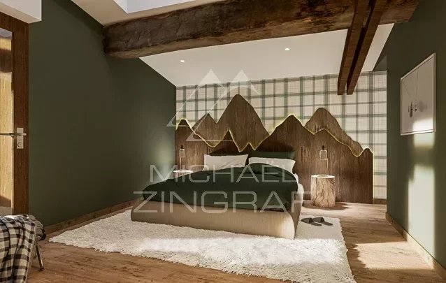 T5 flat, living room with cathedral ceiling - Small "chalet-style" condominium