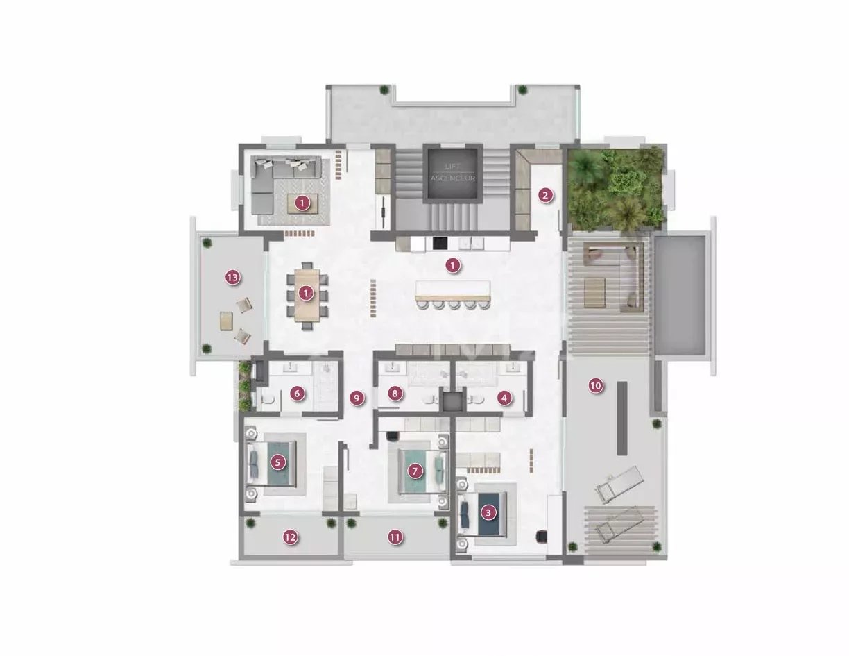 Penthouse mit 4 Schlafzimmern - Grand Baie