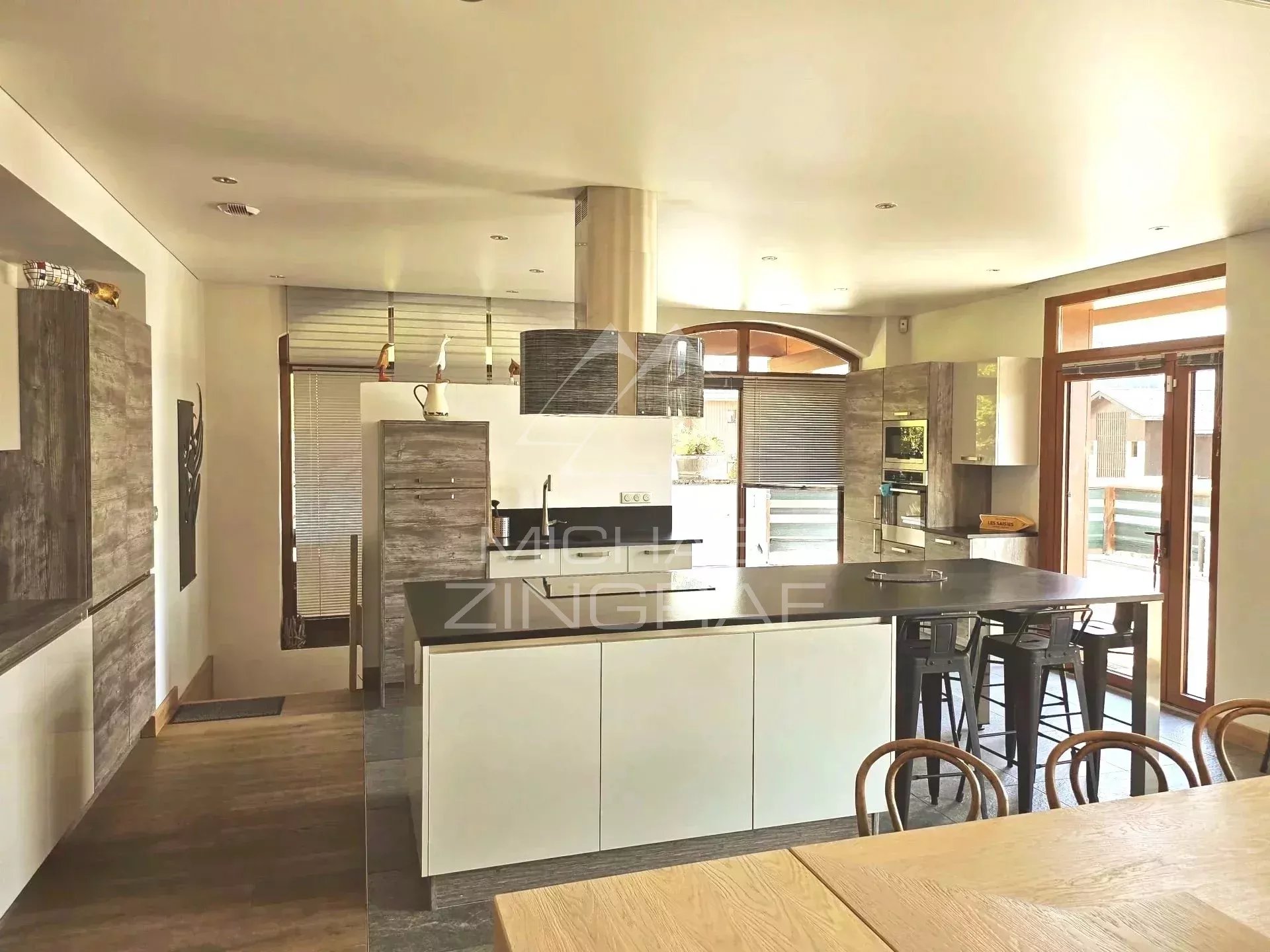 black chair and white table