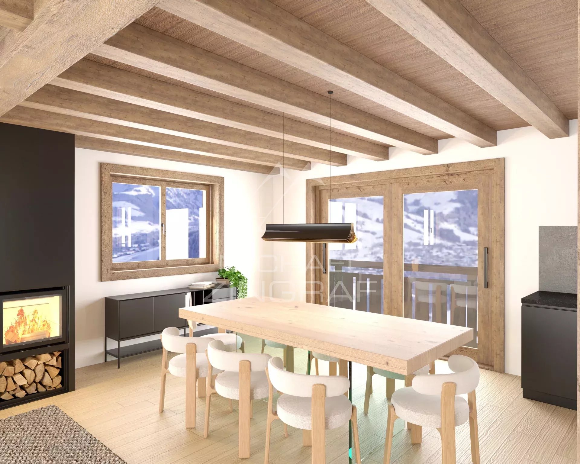 Demi-chalet neuf à quelques minutes du centre de Megève — Jardin & garage