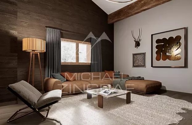 T6 flat, living room with cathedral ceiling - Small "chalet-style" condominium
