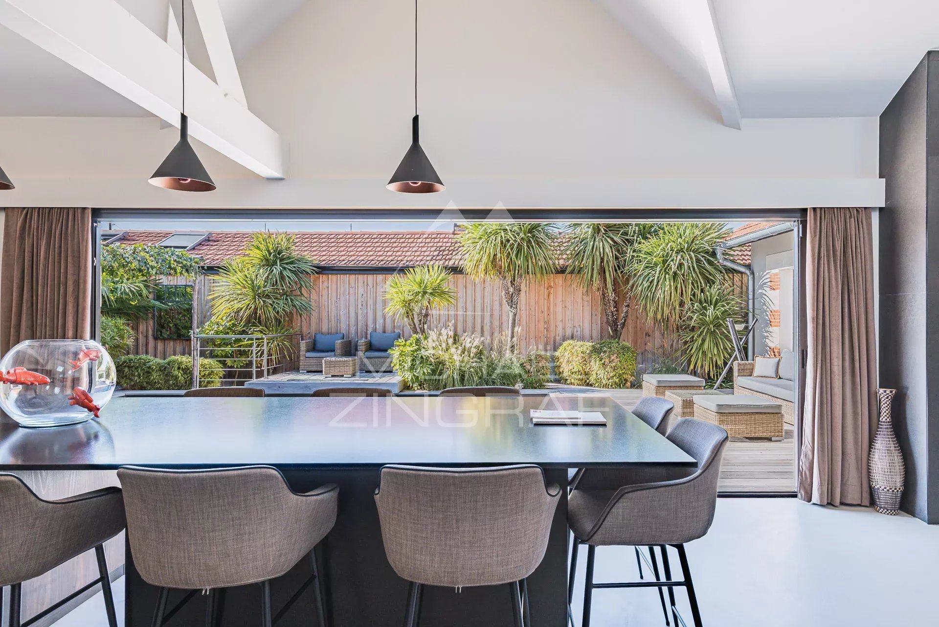 black chair and white table
