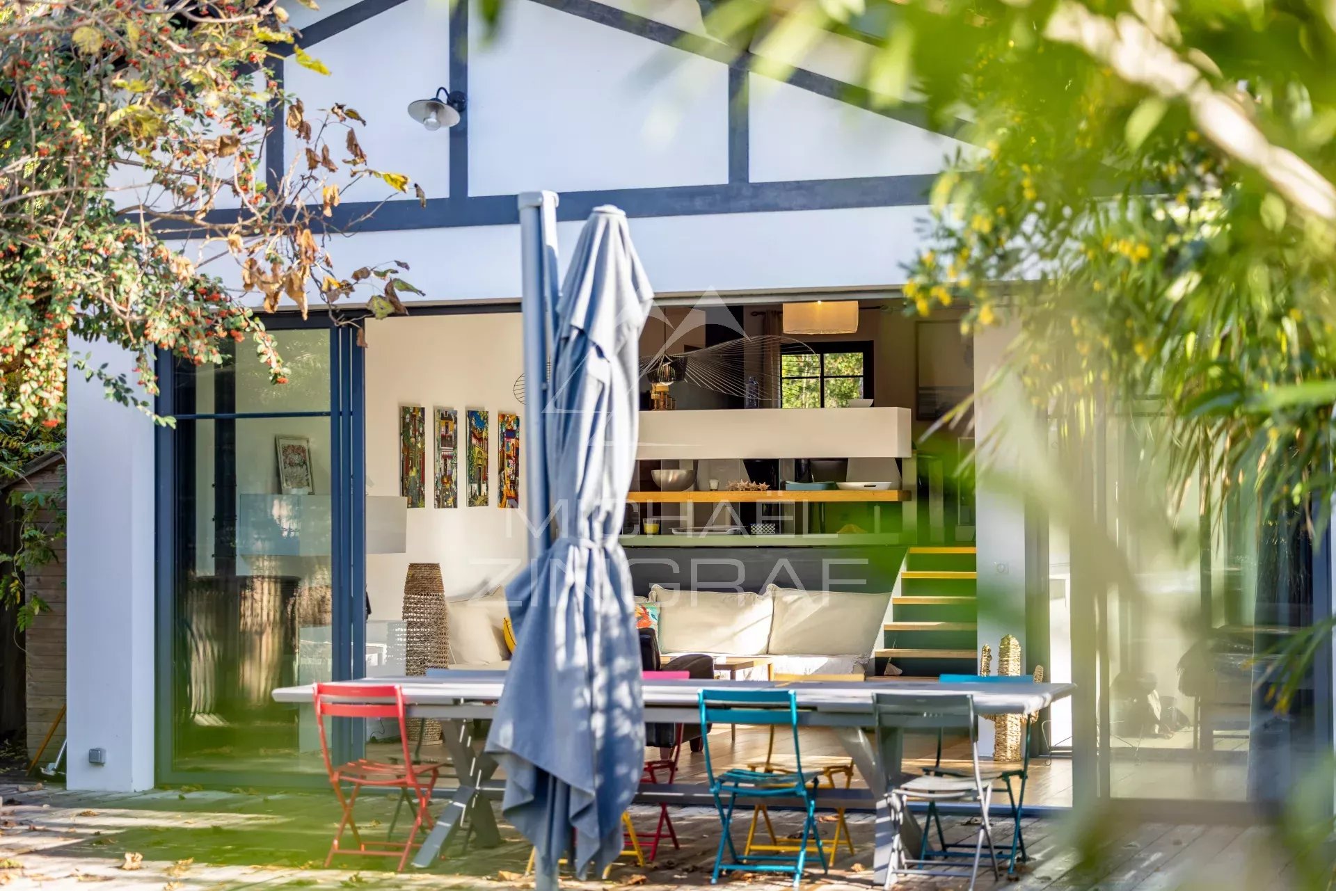 black chair and white table