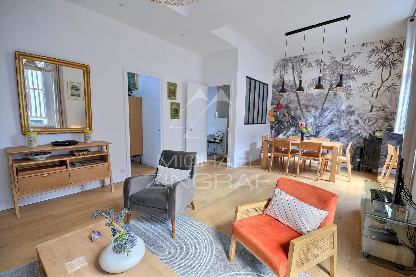 black chair and white table