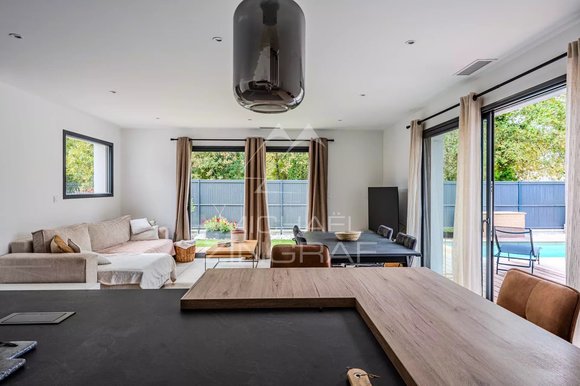 black chair and white table