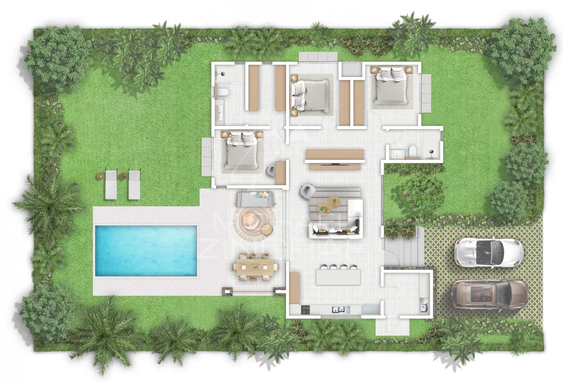 Villa 3 Chambres avec Jardin Privatif à Anahita Beau Champ